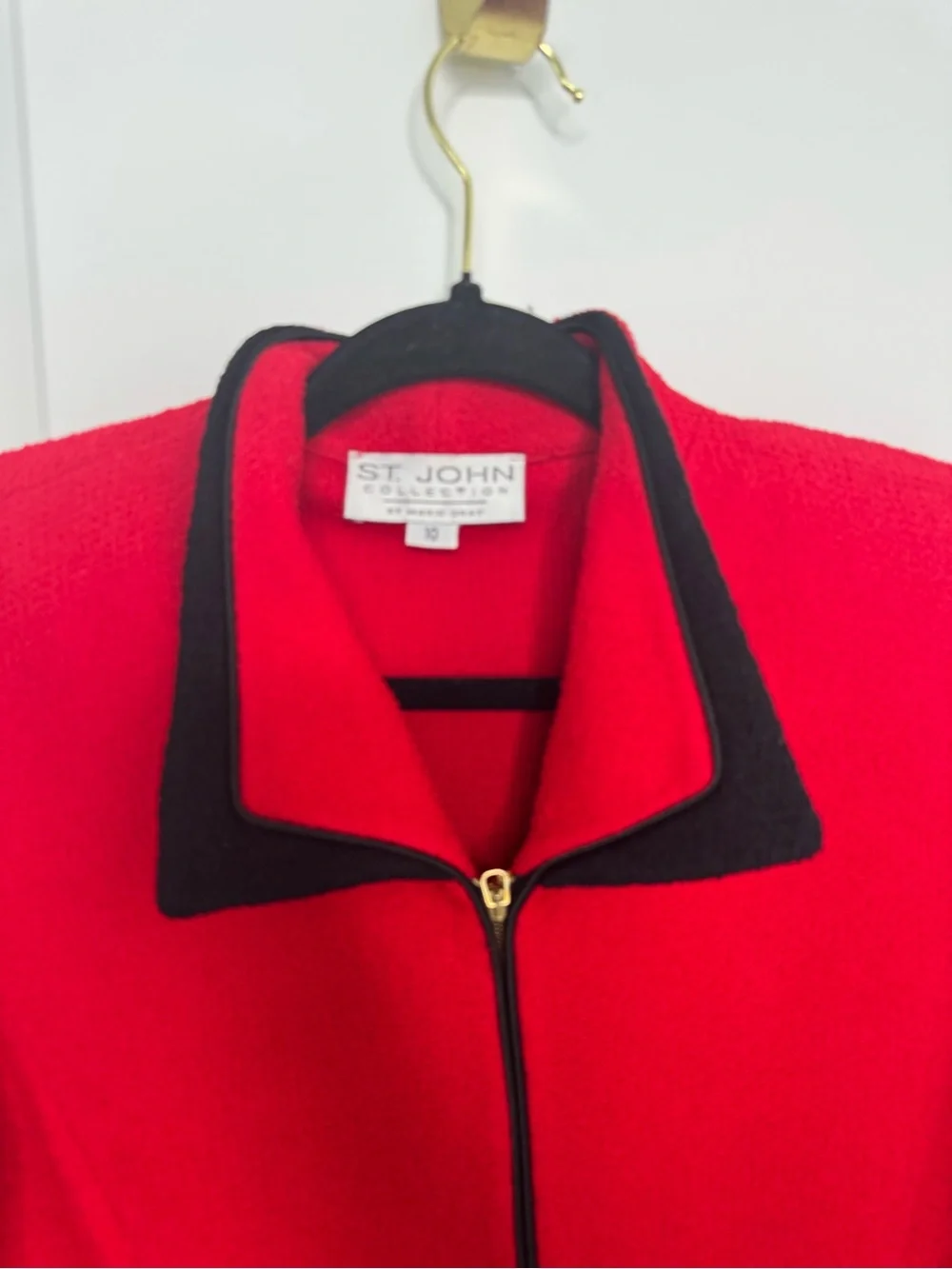 St. John Red black trim front zip jacket 10